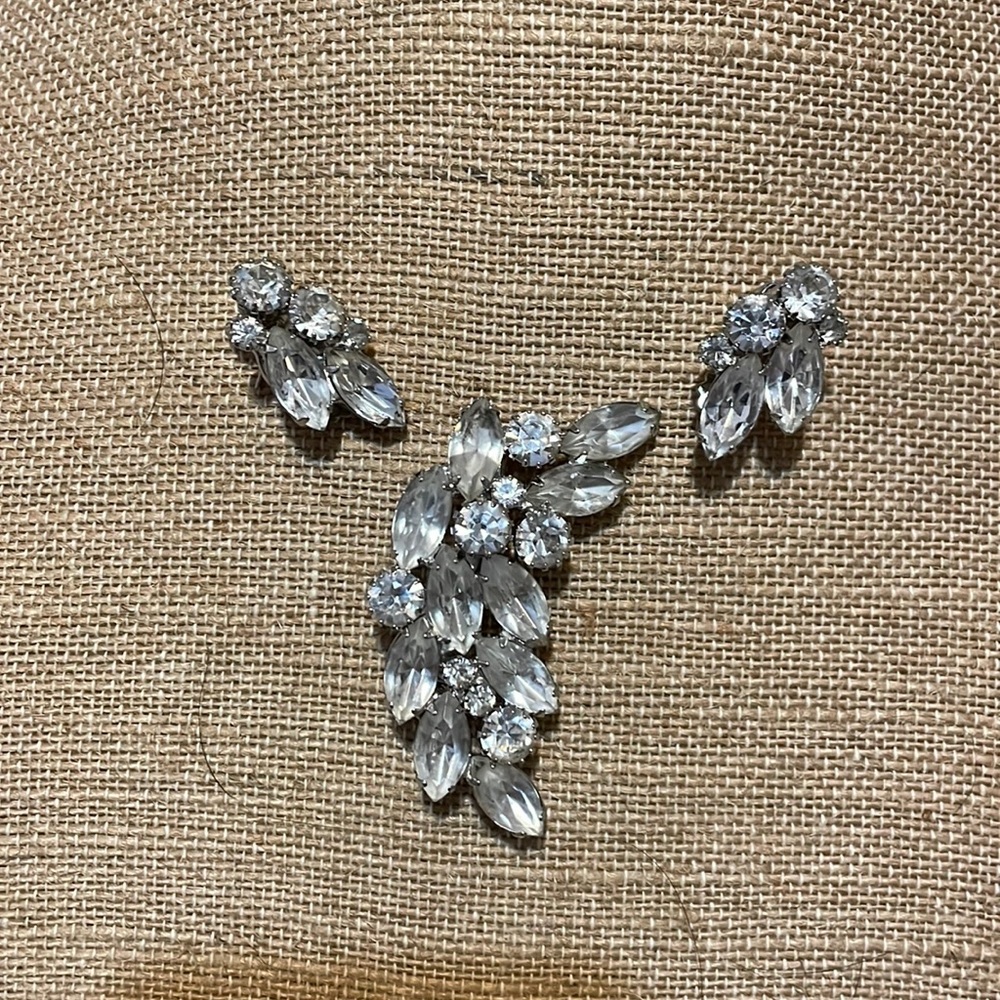 Vintage rhinestone pin and clip on earring set